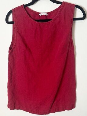 Linenfox Tank Top Dark Red 100% Linen Small